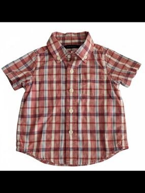 Janie and Jack Red and Blue Plaid Short-Sleeve Button-Down Shirt 6-12 Months
